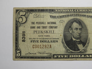 $5 1929 Peekskill New York NY National Currency Bank Note Bill Ch. #8398 FINE