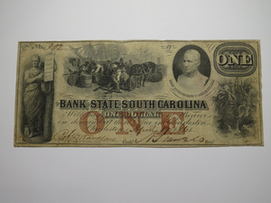 $1 1861 Charleston South Carolina SC Obsolete Currency Bank Note Bill Bank of SC