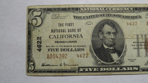 $5 1929 California Pennsylvania PA National Currency Bank Note Bill Ch. #4622 