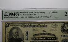 Load image into Gallery viewer, $5 1902 Palisades Park New Jersey NJ National Currency Bank Note Bill 11909 VF20