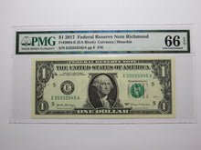 Load image into Gallery viewer, $1 2017 Near Solid Serial Number Federal Reserve Bank Note Bill UNC66 #55555545