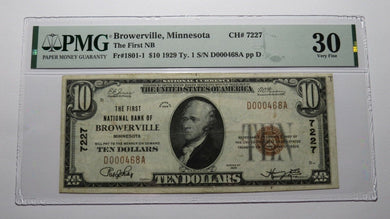 $10 1929 Browerville Minnesota MN National Currency Bank Note Bill 7227 VF30 PMG