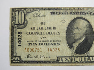 $10 1929 Council Bluffs Iowa National Currency Bank Note Bill Ch. #14028 RARE!!