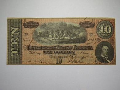 $10 1864 Richmond Virginia VA Confederate Currency Bank Note Bill RARE T68 VF+