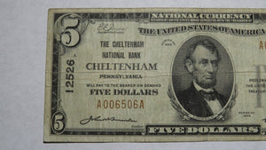 $5 1929 Cheltenham Pennsylvania PA National Currency Bank Note Bill! Ch. #12526