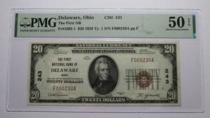 $20 1929 Delaware Ohio OH National Currency Bank Note Bill Ch. #243 UNC50EPQ PMG