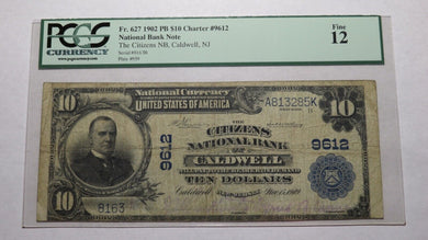 $10 1902 Caldwell New Jersey NJ National Currency Bank Note Bill #9612 FINE PCGS