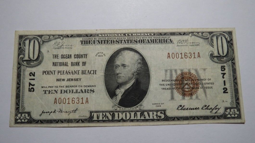 $10 1929 Point Pleasant Beach New Jersey NJ National Currency Bank Note Bill Pt.