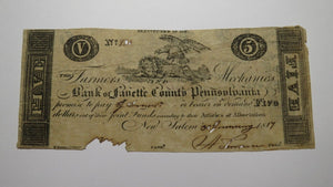 $5 1817 New Salem Pennsylvania PA Obsolete Currency Bank Note Bill! Fayette Cty