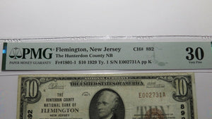 $10 1929 Flemington New Jersey NJ National Currency Bank Note Bill Ch. #892 VF30