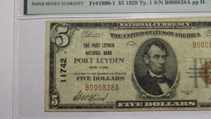 $5 1929 Port Leyden New York NY National Currency Bank Note Bill Ch #11742 VF25