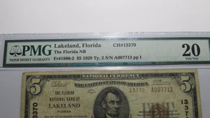 $5 1929 Lakeland Florida FL National Currency Bank Note Bill Ch. #13370 VF20 PMG