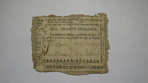 1761 Twenty Shillings North Carolina NC Colonial Currency Note Bill! RARE 20s