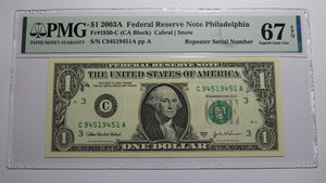 $1 2003A Repeater Serial Number Federal Reserve Currency Bank Note Bill UNC67EPQ