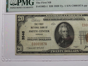 $20 1929 Smith Center Kansas National Currency Bank Note Bill #3546 VF30 Centre