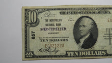 Load image into Gallery viewer, $10 1929 Montpelier Vermont VT National Currency Bank Note Bill Ch. #857 RARE!