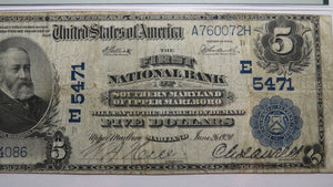 $5 1902 Upper Marlboro Maryland MD National Currency Bank Note Bill #5471 VF20