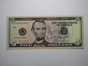 $5 2017 Repeater Serial Number Federal Reserve Currency Bank Note Bill UNC+++