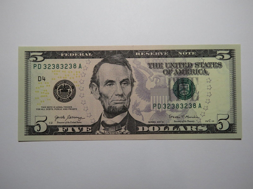 $5 2017 Repeater Serial Number Federal Reserve Currency Bank Note Bill UNC+++