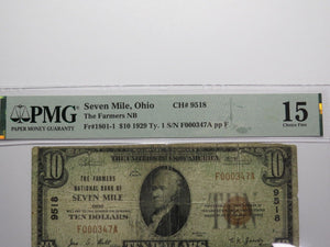 $10 1929 Seven Mile Ohio OH National Currency Bank Note Bill Ch. #9518 F15 PMG