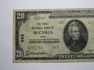 $20 1929 Bucyrus Ohio OH National Currency Bank Note Bill Charter #443 Fine++