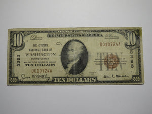 $10 1929 Washington Pennsylvania PA National Currency Bank Note Bill! Ch #3383