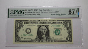 $1 2017 Radar Serial Number Federal Reserve Currency Bank Note Bill PMG UNC67EPQ