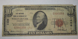 $10 1929 Wells River Vermont VT National Currency Bank Note Bill! Chart.  #1406