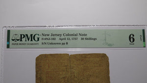 1757 Thirty Shillings New Jersey NJ Colonial Currency Bank Note Bill PMG 30s