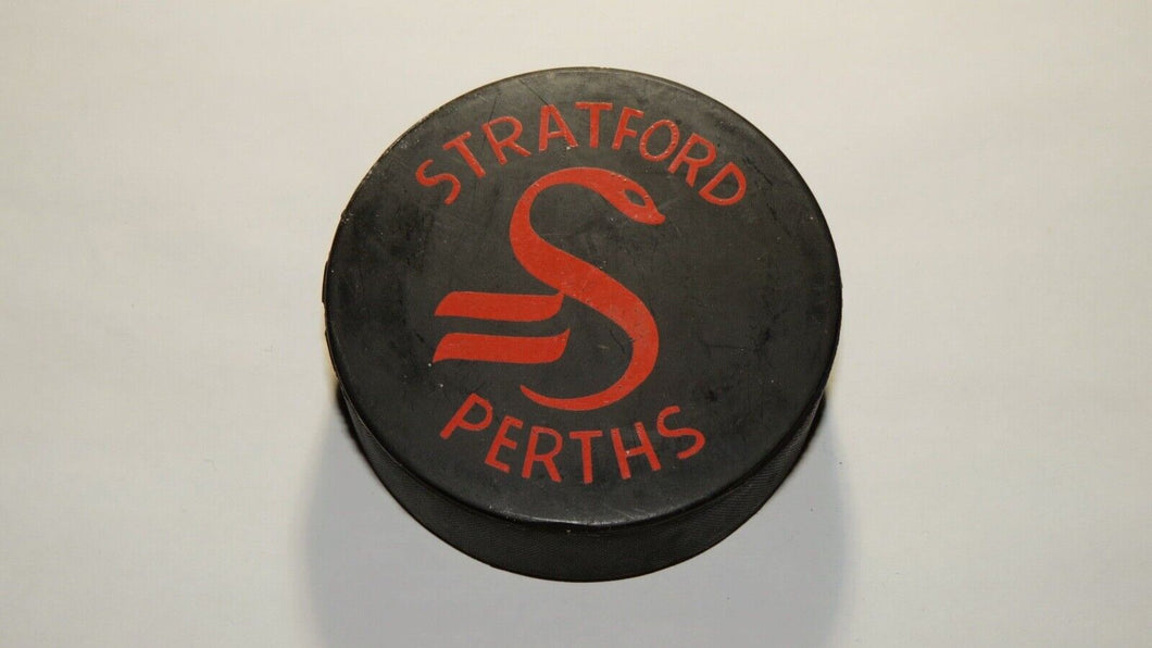 Vintage Stratford Perths Game Used OHA Official Viceroy Hockey Puck Ontario