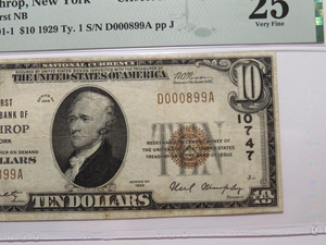 $10 1929 Winthrop New York National Currency Bank Note Bill Ch #10747 VF25 PMG