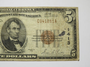 $5 1929 Baltimore Maryland MD National Currency Bank Note Bill Charter #1413