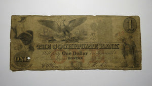 $1 1852 Boston Massachusetts MA Obsolete Currency Bank Note Bill Cochituate Bank