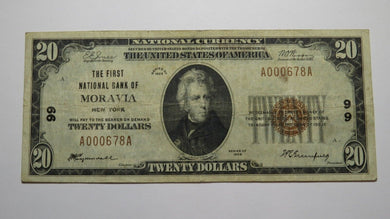 $20 1929 Moravia New York NY National Currency Bank Note Bill Ch. #99 Very Fine