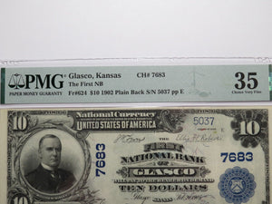 $10 1902 Glasco Kansas KS National Currency Bank Note Bill Ch. #7683 PMG VF35