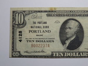 $10 1929 Portland Maine ME National Currency Bank Note Bill Charter #4128 VF