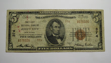 Load image into Gallery viewer, $5 1929 Jersey City New Jersey NJ National Currency Bank Note Bill Charter #374