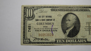 $10 1929 Columbus Ohio OH National Currency Bank Note Bill Charter #7621