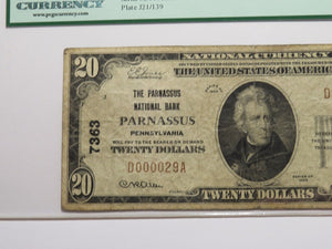 $20 1929 Parnassus Pennsylvania National Currency Bank Note Bill Ch. #7363 PCGS