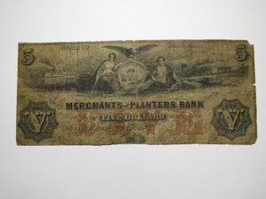 2 $5 1856 Savannah Georgia Obsolete Currency Bank Note Bill Merchants Planters