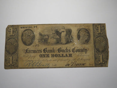 $1 1841 Bristol Pennsylvania PA Obsolete Currency Bank Note Bill Bucks County