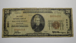 $20 1929 Stevens Point Wisconsin WI National Currency Bank Note Bill! #3001 RARE