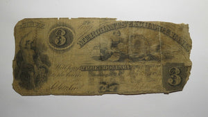 $3 1852 Washington D.C. Obsolete Currency Bank Note Bill Merchants Exchange Bank