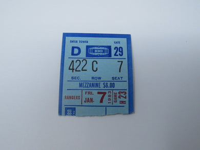 January 7, 1983 New York Rangers Vs. Quebec Nordiques NHL Hockey Ticket Stub