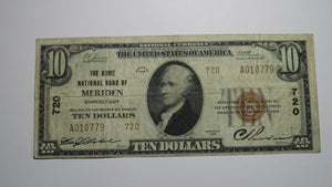 $10 1929 Meriden Connecticut CT National Currency Bank Note Bill! Ch. #720 VF!