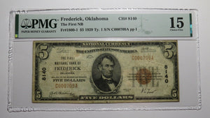 $5 1929 Frederick Oklahoma OK National Currency Bank Note Bill Ch. #8140 F15 PMG