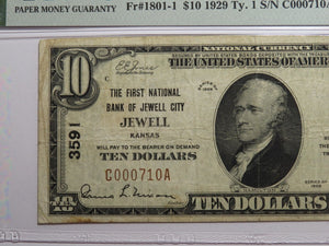 $10 1929 Jewell City Kansas KS National Currency Bank Note Bill #3591 VF25 PMG