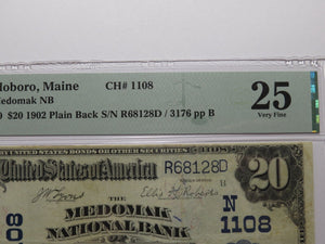 $20 1902 Waldoboro Maine ME National Currency Bank Note Bill #1108 VF25 PMG