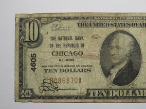 $10 1929 Chicago Illinois IL National Currency Bank Note Bill Charter #4605