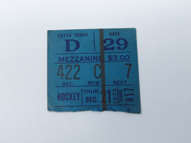 December 21, 1972 New York Rangers Vs Atlanta Flames NHL Hockey Ticket Stub